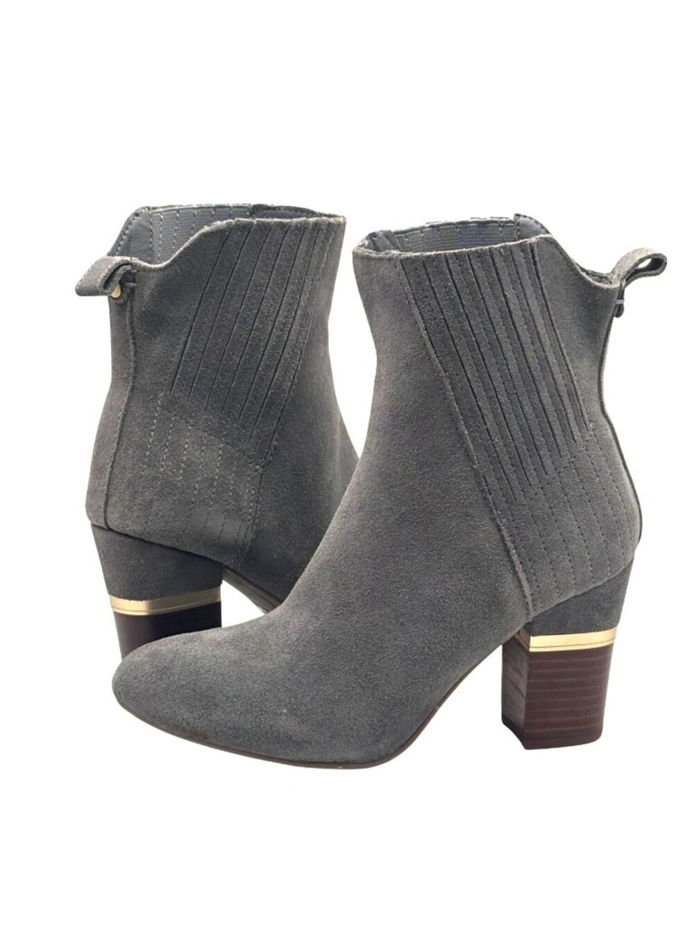 Lucca Lane Jadia Block-Heel Ankle Booties, Size 6, M, Dark Gray